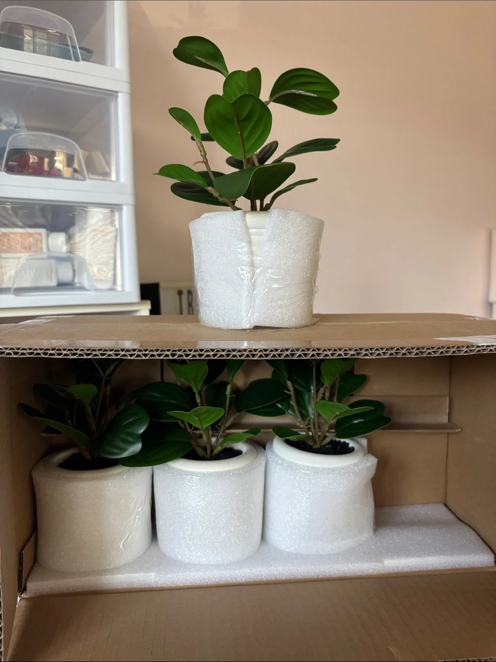 Target White Ceramic Planter with Faux Green Plant set of 4